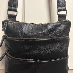 Roots Black Leather Crossbody Bag